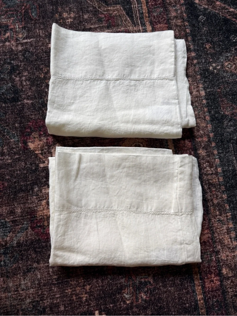Belgian Flax Linen Hemstitch Pillowcases Set Of 2 NWOT classic Ivory